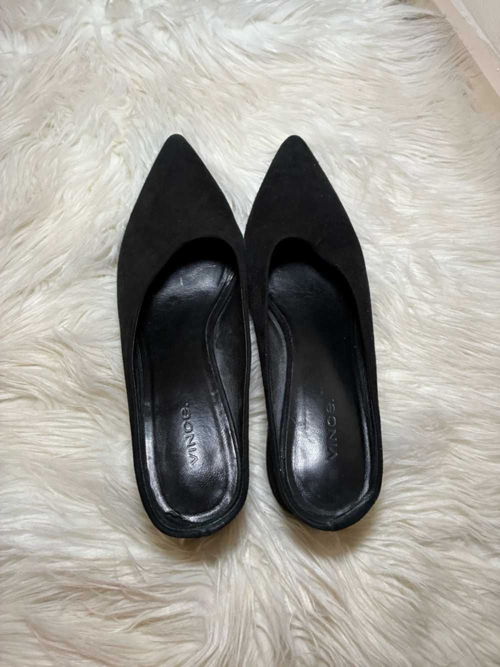 Vince Black Pointed Toe Slip-On Suede Flats - Picture 3 of 3